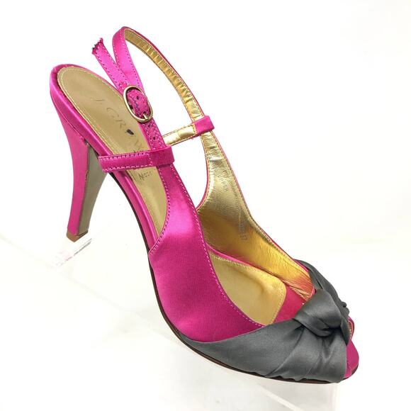 J. Crew Shoes - J Crew Martine Slingback Womens Size 7 Pink Gray Satin Twist Knot Peep Toe Heel